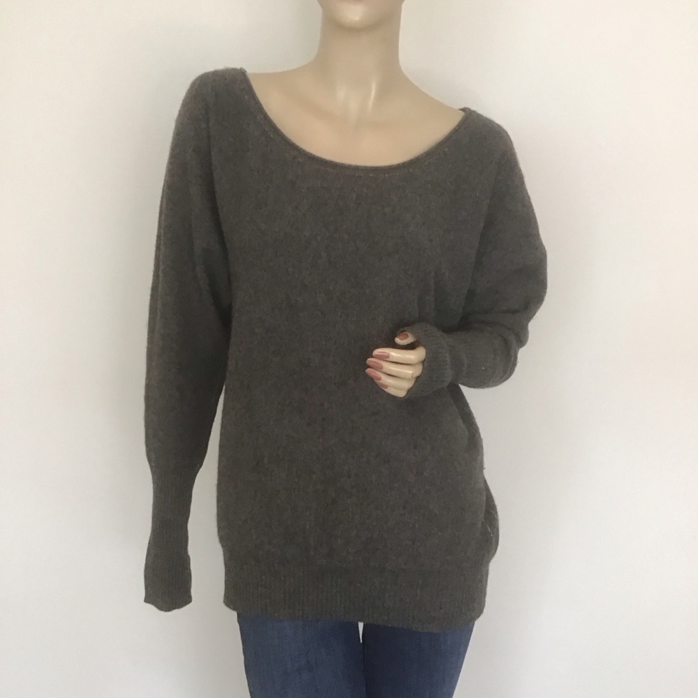 Athleta Heather Gray Sparkle Trim 100% Cashmere Oversized Pullover Sweater L